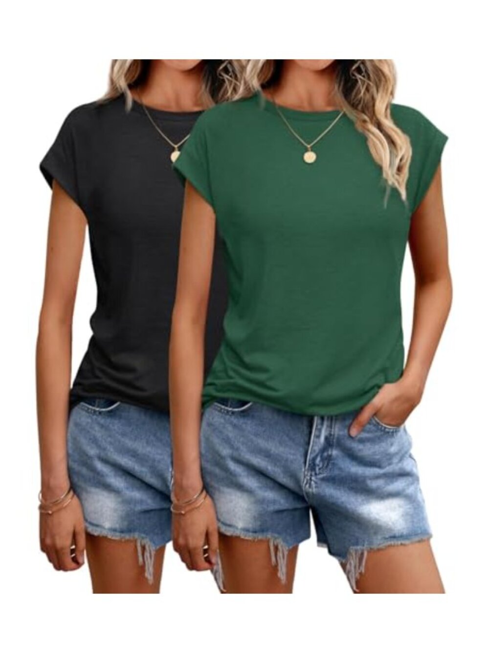 Womens Summer Tunic Tops 2 Pack Cap Sleeve Loose Fit Crew Neck Tees